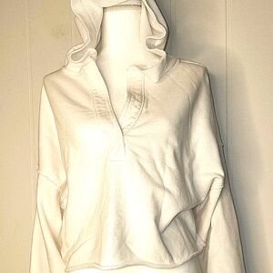 Aerie Solid White Long Sleeve Raw Hem Cropped Pullover Beachy Hoodie Xl